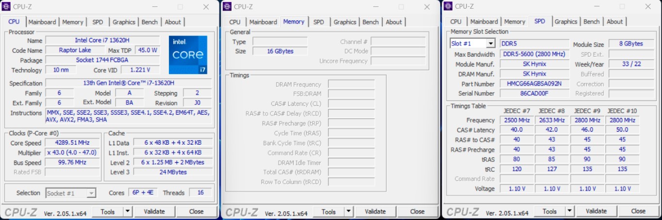 CPU Z msi katana 15 b13vfk 282id
