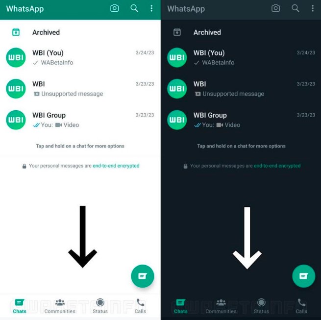 tampilan baru whatsapp di android