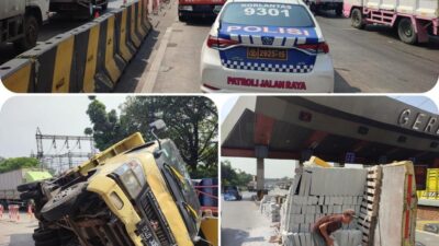 Rem Blong, Truk Pengangkut Hebel Terguling di Gerbang Tol Cikupa Tangerang