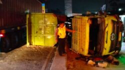 Diduga Sopir Mabuk, Truk Fuso Tabrak 3 Motor Lalu Terguling di Cikupa Tangerang