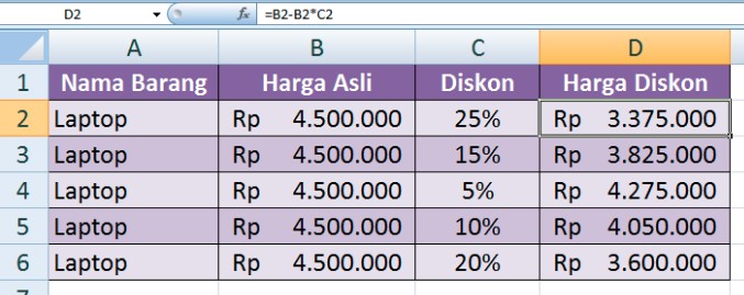Cara Menghitung Harga Barang Setelah Diskon dengan Excel